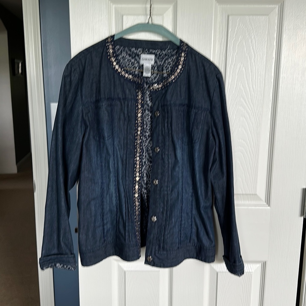 Chicos Denim Embellished Jacket Size 2